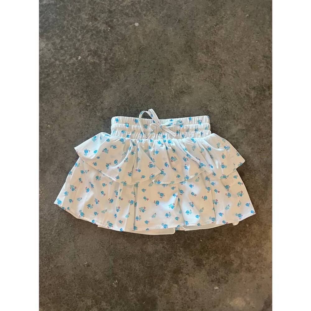 NEW THEME girls willow ditsy satin skort in white with pastel blue